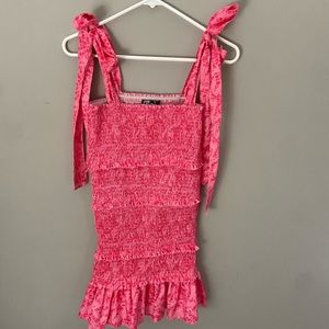 ChicMe Pink Floral Shoulder Tie Dress